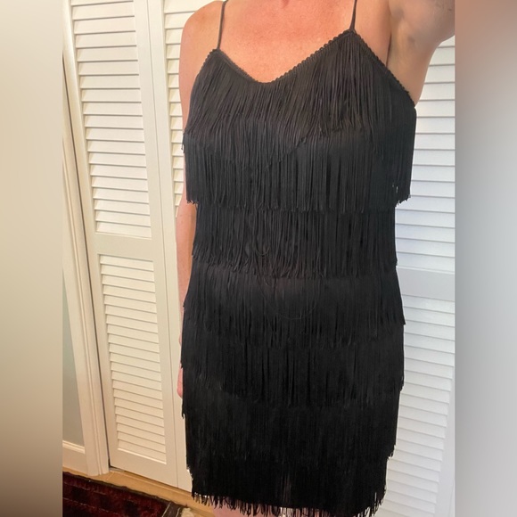 Vintage black fringe party dress. Size 9/10. All fringe intact, no rips, tears. - Picture 2 of 10